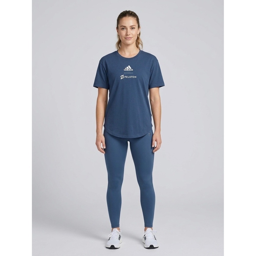 Adidas x Peloton Women Blue Training T-Shirt Graphic Back Gym Top Size Small